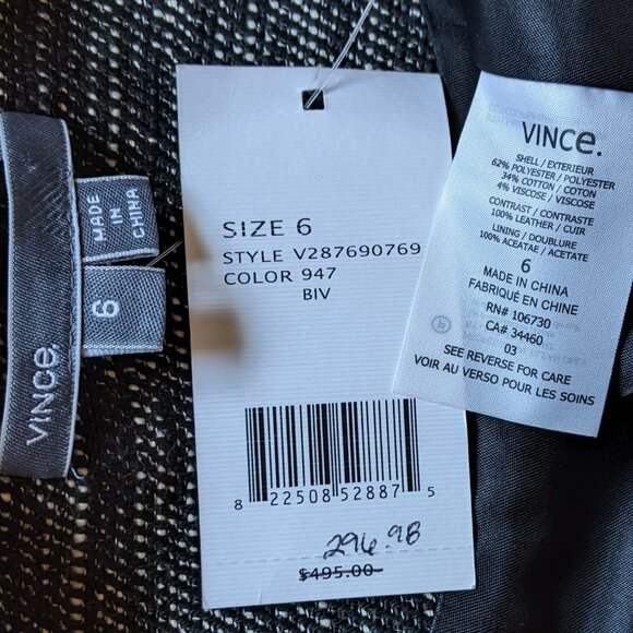 Vince Fringe-Trim Boucle Jacket Blazer Zip-Front Heathered Black - Picture 5 of 8